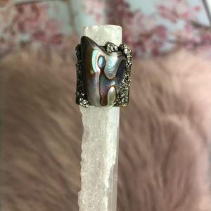 Seashell & Pyrite Crystal Ring